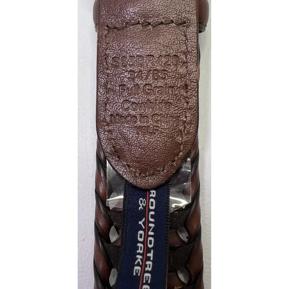 ROUNDTREE Brown Leather Braided Belt‎ Mens 39